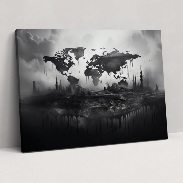 Black And White World Map Canvas Print - World Map, Home Decoration, Canvas Print, World Map