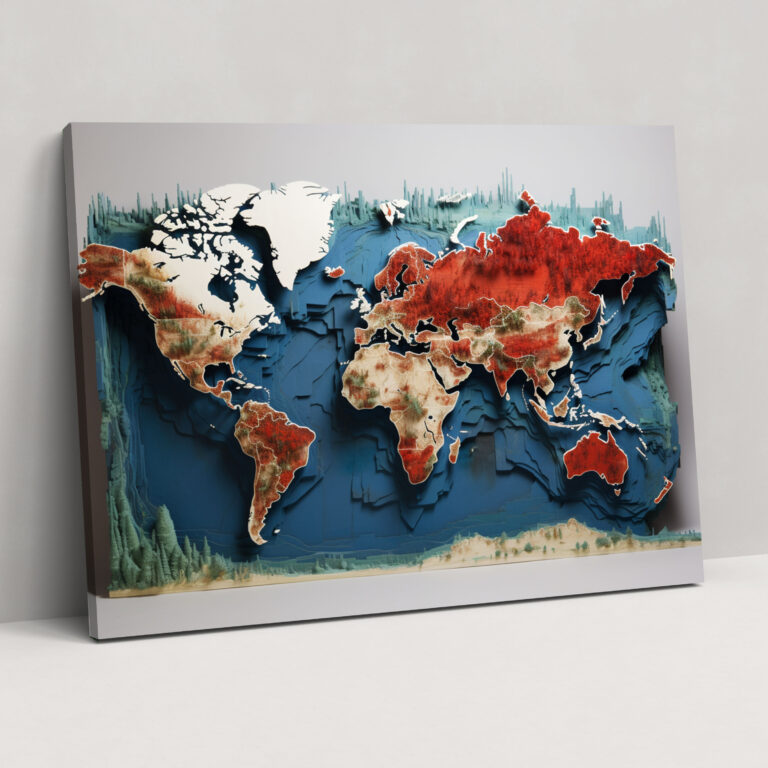 3D World Map Wall Decoration - World Map, 3D Map Sculpture, World Map, Intricate Design