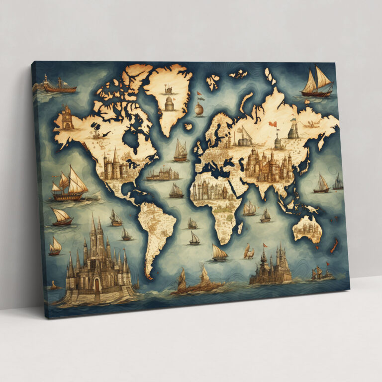 Hand-Drawn World Map Canvas Print - World Map, Hand-Drawn Style, Intricate Details, Wall Art