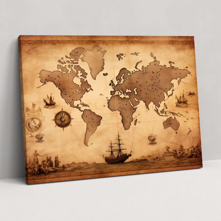 Vintage Sepia World Map Wall Decoration - World Map, Nostalgia, Vintage Style, Sepia Tones