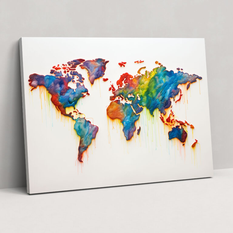 Watercolor World Map Canvas Print - World Map, World Map, Colorful Strokes, Nature-Inspired