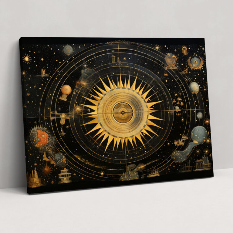 Celestial World Map Canvas Print - World Map, Celestial Elements, Wall Decoration, Home Decoration