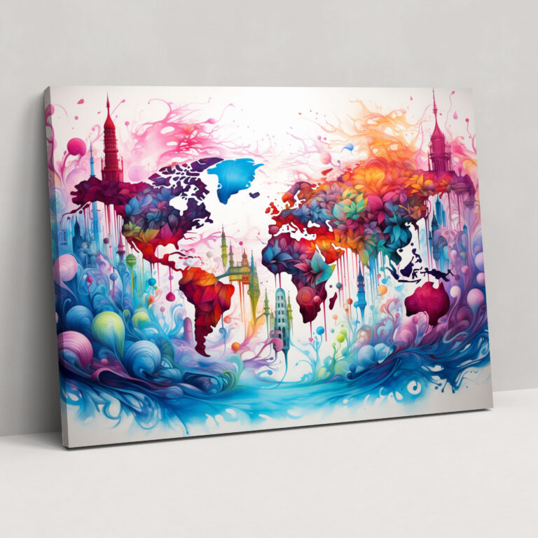 World Map Canvas Print - World Map, Wall Decoration, Vibrant Colors, Canvas Print