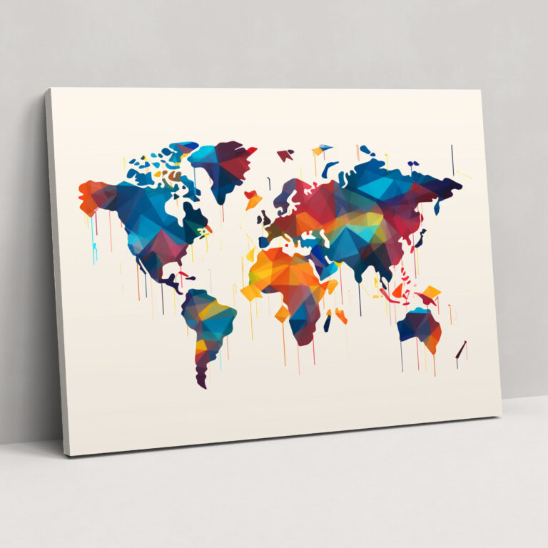 World Map Wall Art - World Map, Wall Decoration, Abstract Geometric Design, Wall Art