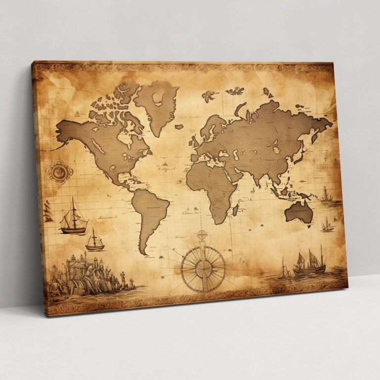 Vintage World Map Canvas Print - World Map, Wall Decoration, Vintage Style, Antique Map Illustration