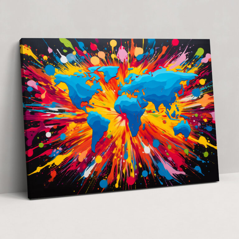 Pop Art World Map Canvas Print - World Map, Home Decoration, Canvas Wall Art, Energetic