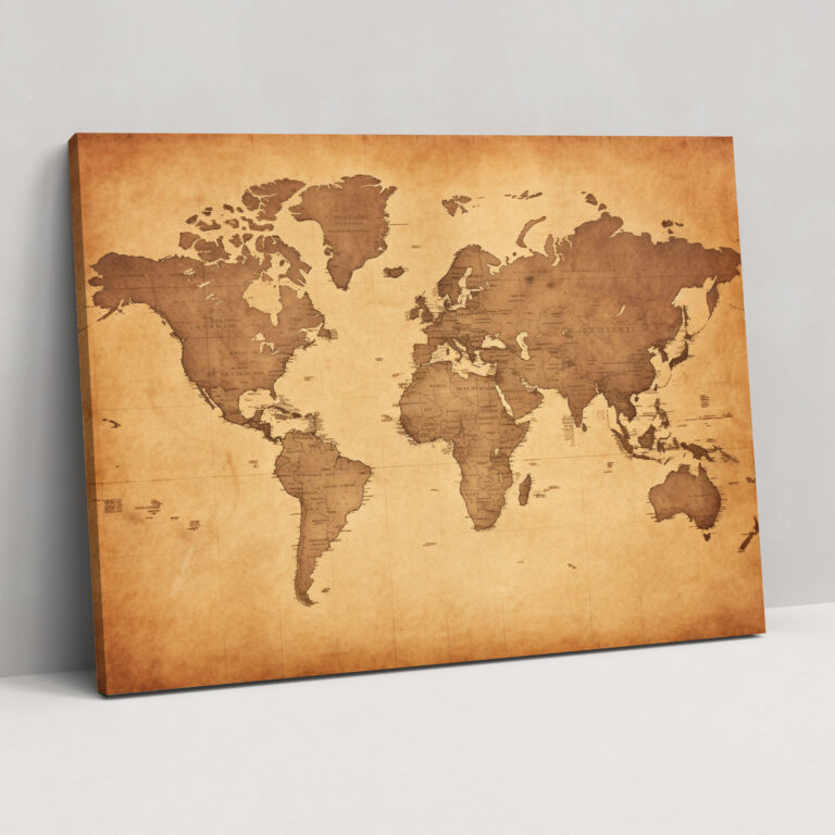 Antique Parchment World Map Canvas Print - World Map, Canvas Print, Wall Art, Subtle Textures