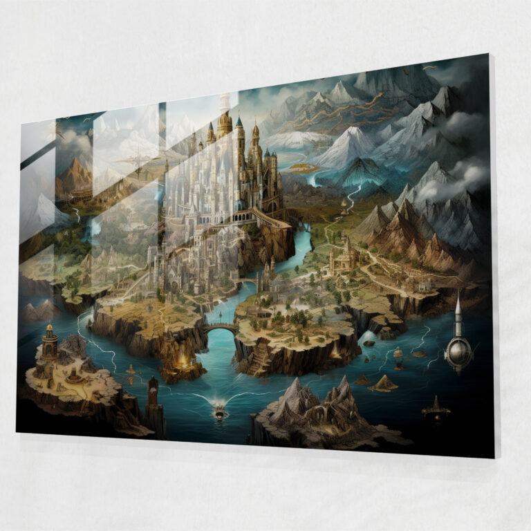[World Map] Glass Print - Intricate Landmarks - World Map 2, Home Decoration, Intricate, Glass Art