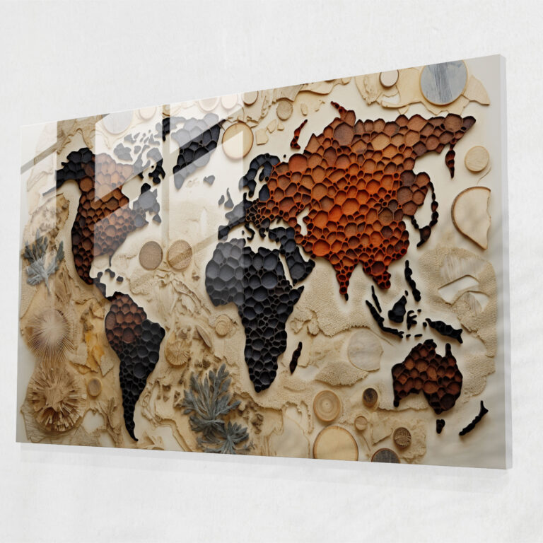 [World Map] Glass Print - Collage Of Diversity - World Map 2, Abstract Collage, Glass Wall Art, Diverse