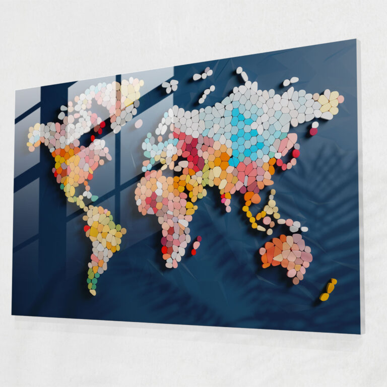 [World Map] Glass Print - Colorful Mosaic - World Map 2, Diversity, Modern Art, Digital Mosaic