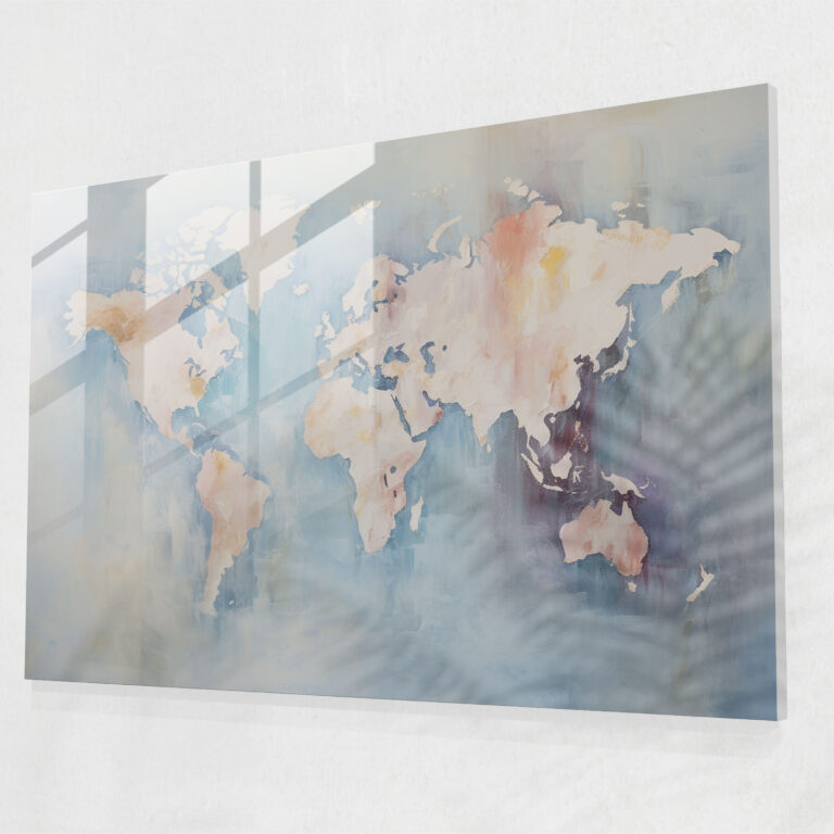 [World Map] Glass Print - Impressionist Harmony - World Map 2, Textured Brushstrokes, Glass Wall Art, Impressionist Painting