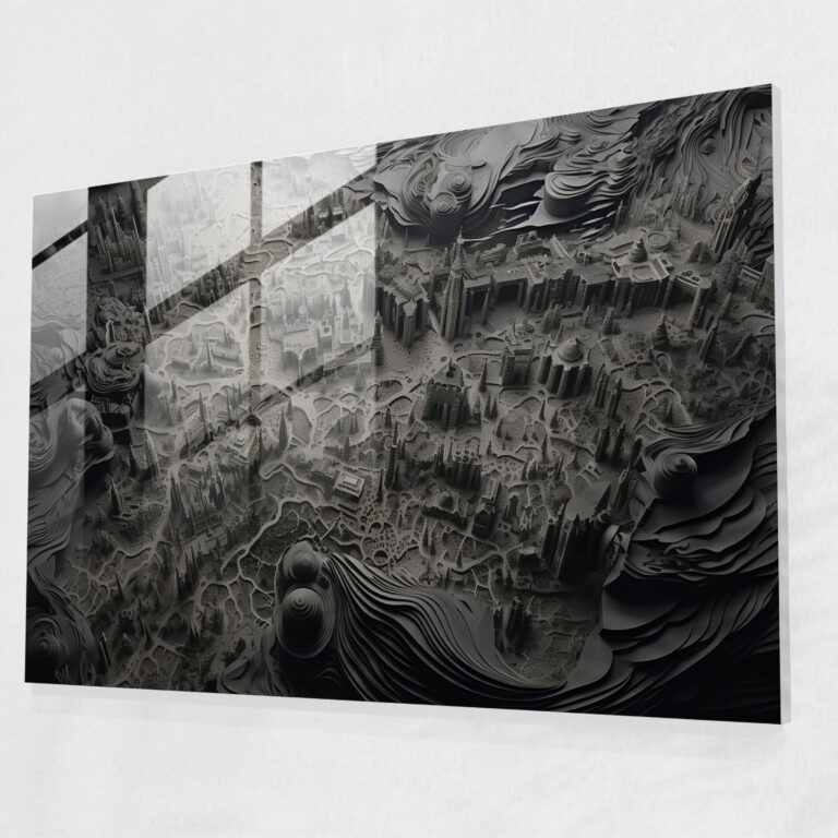 Black And White Aerial Glass Print - World Map 2, Black And White Photography, Home Decoration, Patterns