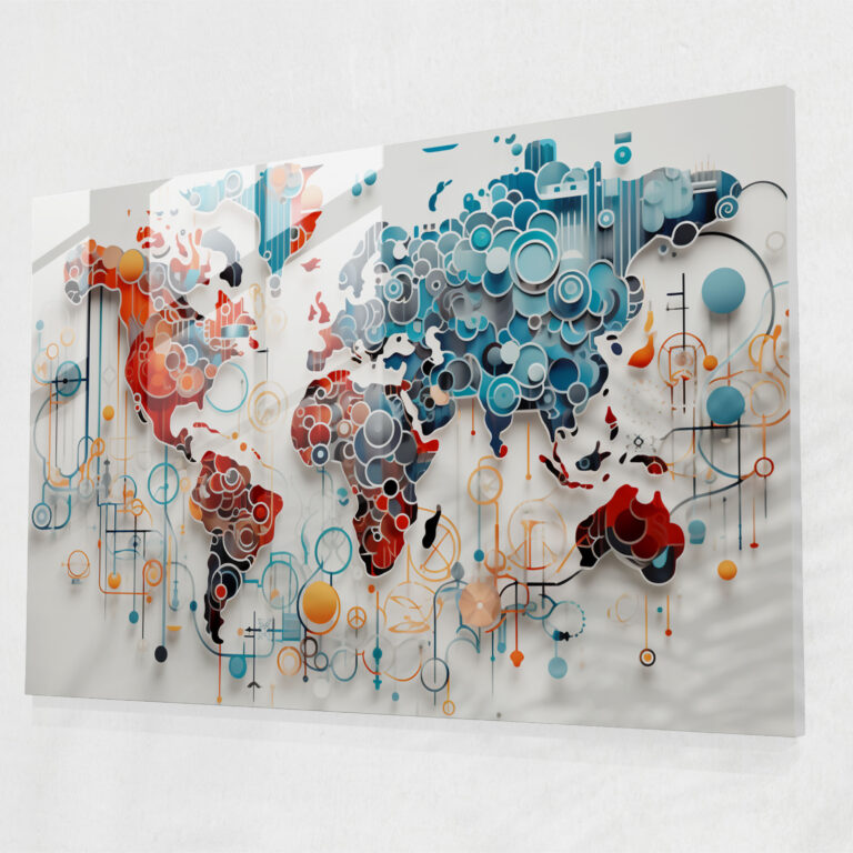 Geometric Glass Wall Art - World Map 2, Glass Wall Art, Intricate Shapes, Glass Print