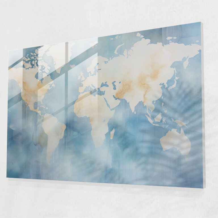 Ethereal World Map Glass Print - World Map 2, Glass Print, Soft Brushstrokes, Glass Wall Art