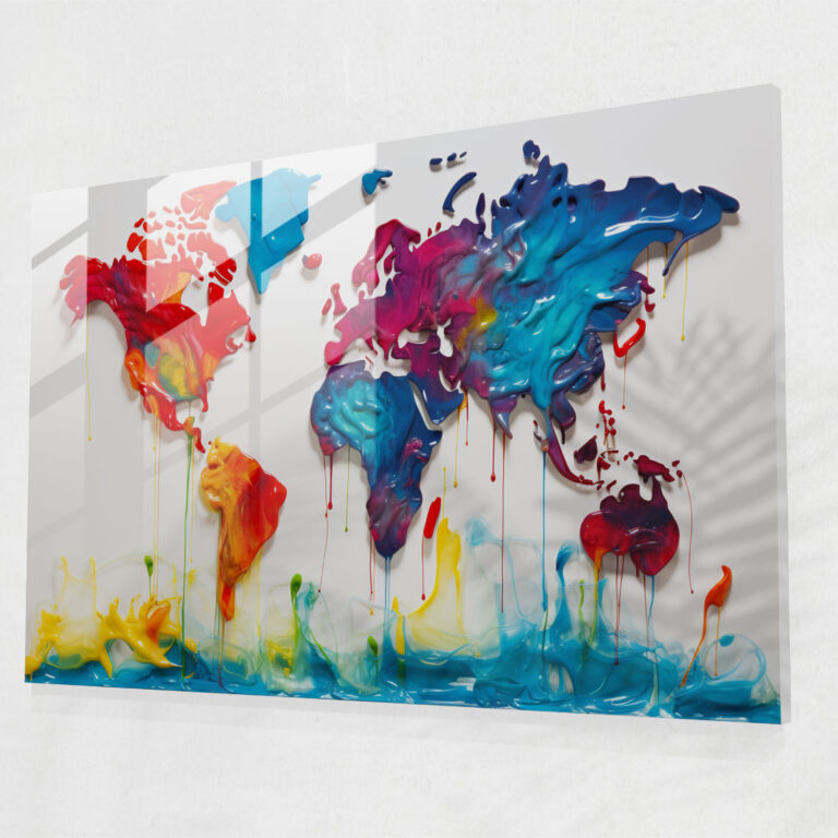 Pop Art World Map Glass Print - World Map 2, Bold Colors, Glass Art, Pop Art