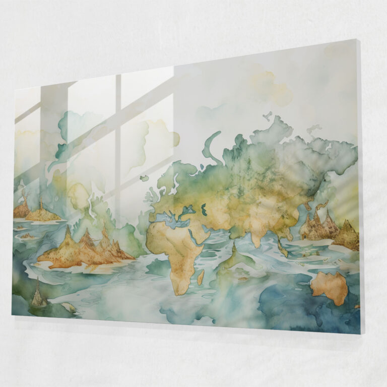[World Map] Glass Wall Art - World Map 2, Wall Decoration, Glass Wall Art, Watercolor Painting