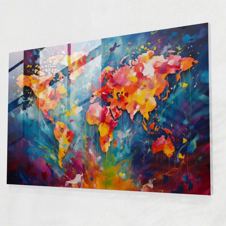 [World Map] Glass Print - World Map 2, Modern Art, Abstract Painting, Wall Decoration