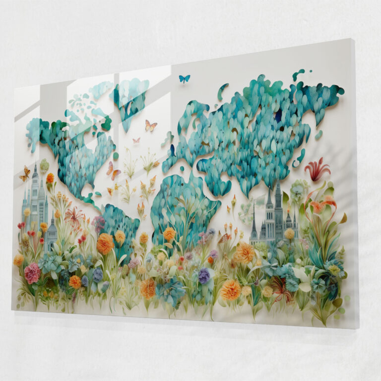 [World Map] Glass Wall Art - World Map 2, Home Decoration, Whimsical, Glass Wall Art