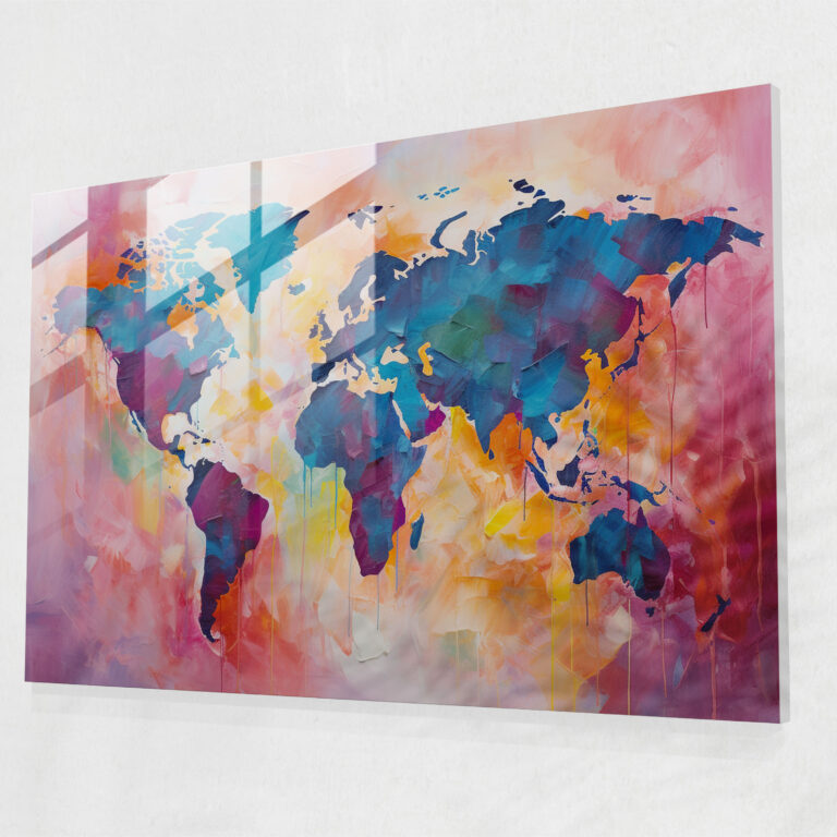 [World Map] Glass Print - World Map 2, Impressionistic, Vibrant Brushstrokes, Oil Painting