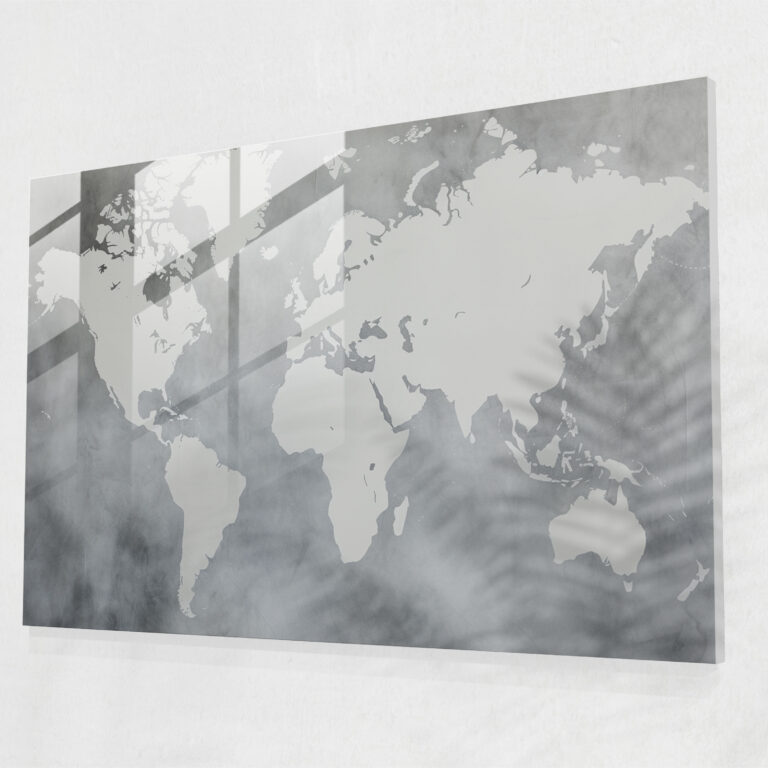 [World Map] Glass Print - World Map 2, [World Map], Monochromatic, Glass Wall Art