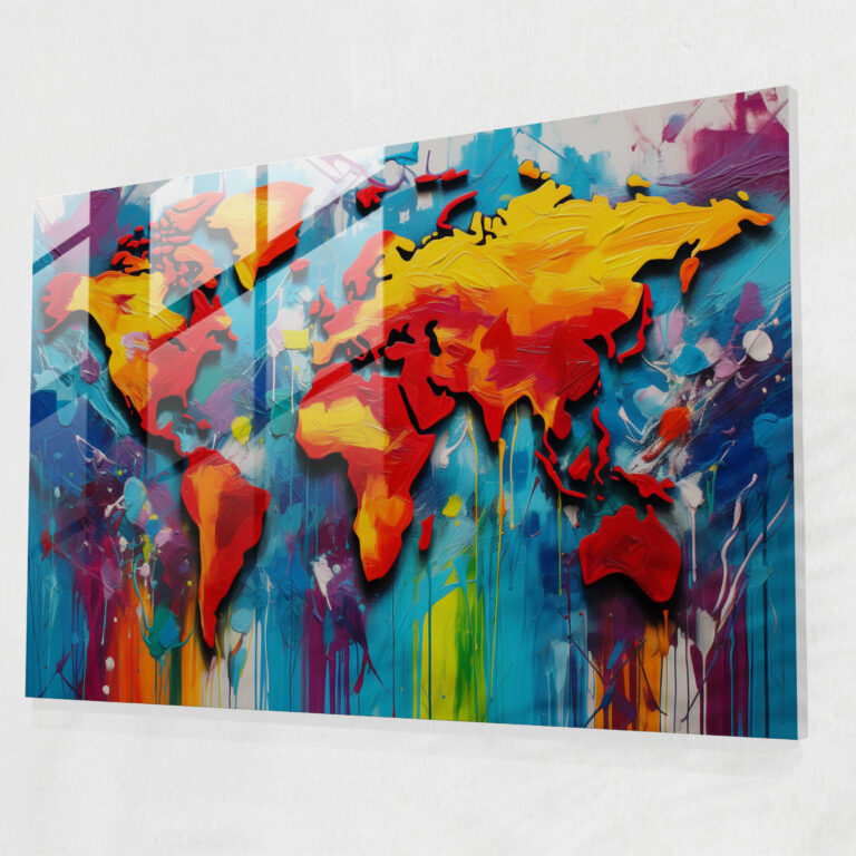 [World Map] Glass Print - World Map 2, Colorful, Glass Print, Pop Art Painting