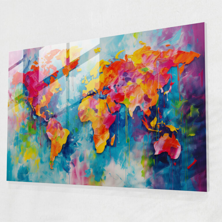 [World Map] Glass Print - World Map 2, Wall Decoration, Expressive Brushstrokes, Modern Art