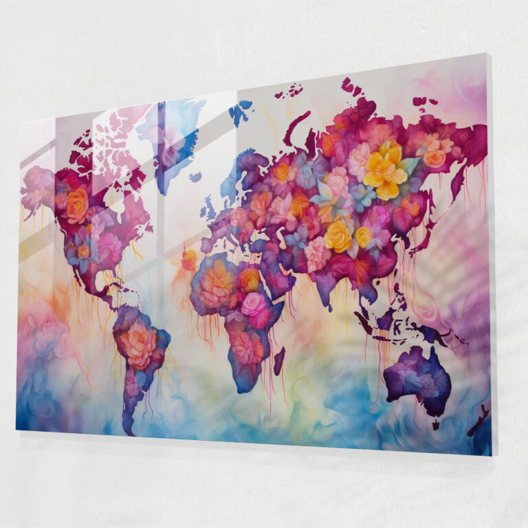[World Map] Glass Wall Art - World Map 2, Subtle Textures, Modern Art, Vibrant Hues