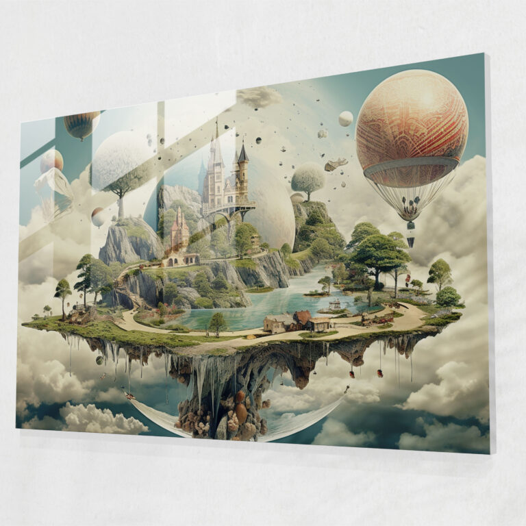 [World Map] Glass Print - World Map 2, Wall Decoration, Home Decoration, Surrealist Digital Collage