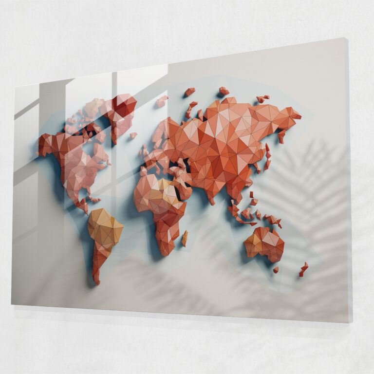 [World Map] Glass Print - World Map 2, Wall Decoration, Geometric Mosaic, Glass Art