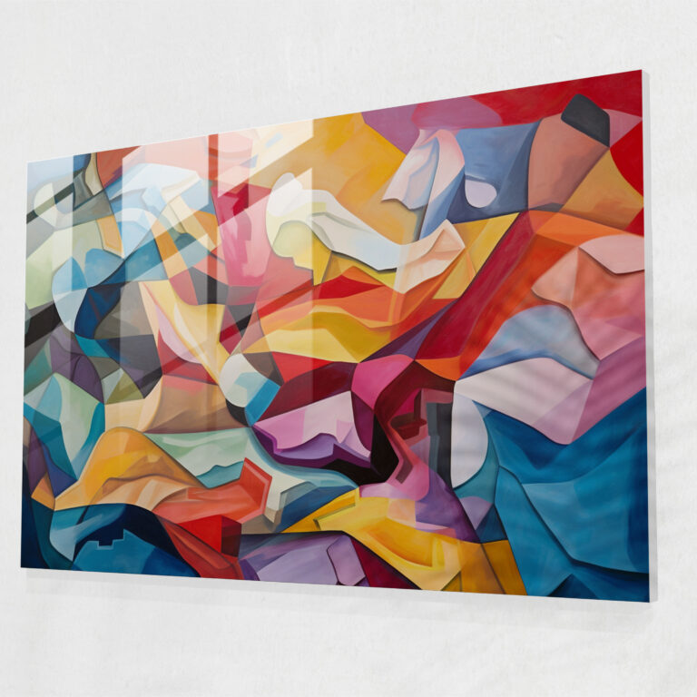 [World Map] Glass Wall Art - World Map 2, Fragmented Shapes, Vibrant Colors, Cubist Painting