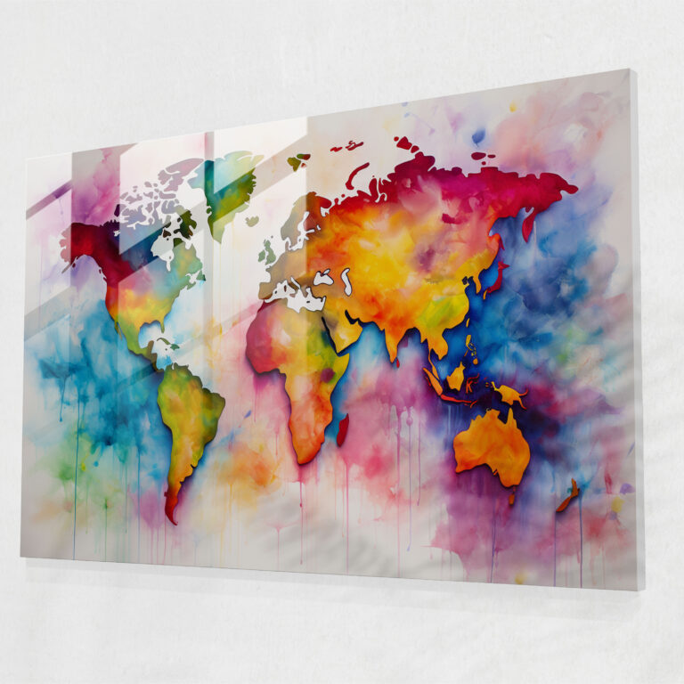 [World Map] Glass Print - Abstract Watercolor World Map - World Map 2, Textures, Glass Print, Abstract Watercolor Painting
