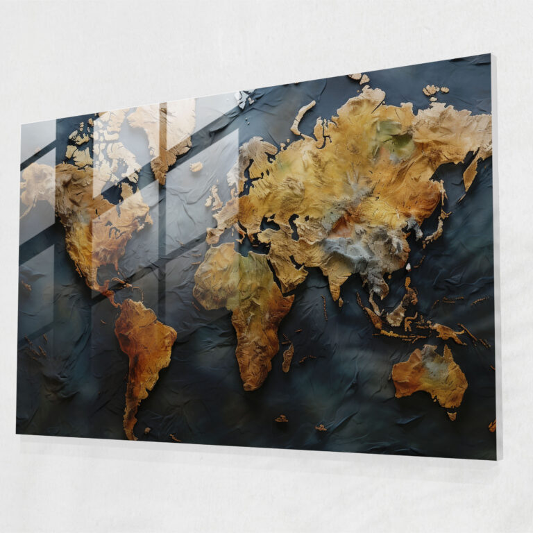 [World Map] Glass Print - Realistic Oil World Map - World Map 2, Detailed, Modern Art, Rich Colors