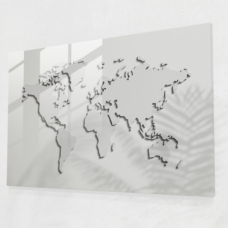 [World Map] Glass Wall Art - Minimalist Line World Map - World Map 2, Glass Wall Art, Modern Art, Clean Lines