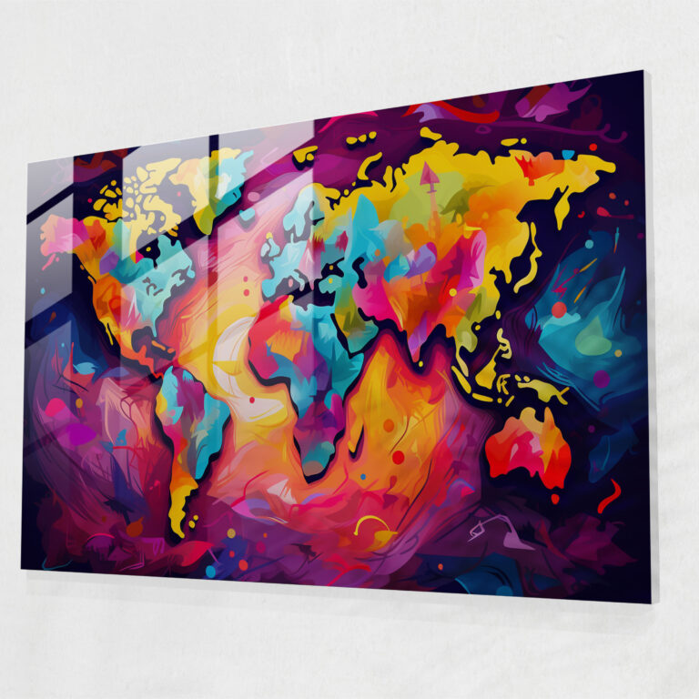 [World Map] Glass Print - Pop Art World Map - World Map 2, Glass Wall Art, Modern Touch, Modern Art
