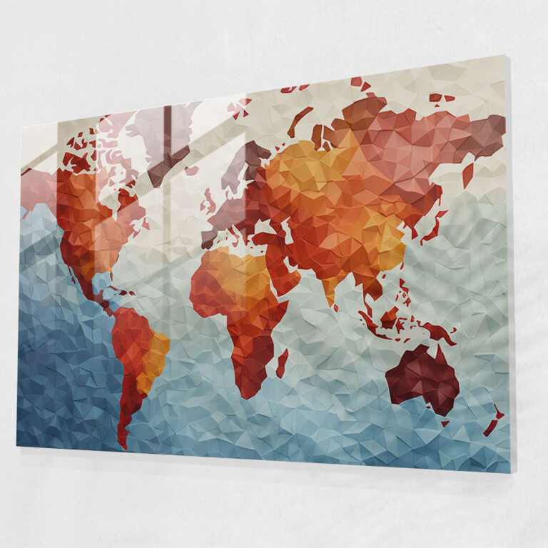 [World Map] Glass Wall Art - Geometric Mosaic World Map - World Map 2, Modern Art, Glass Print, Wall Decoration