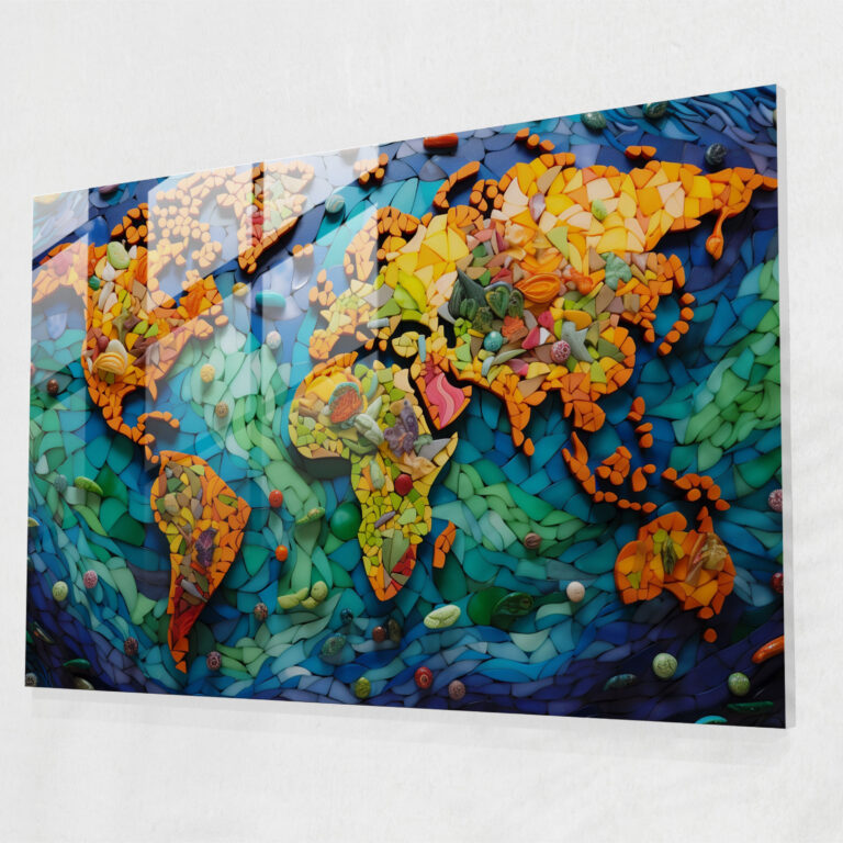 [World Map] Glass Art - World Map 2, Home Decoration, Colorful Mosaic, [World Map]