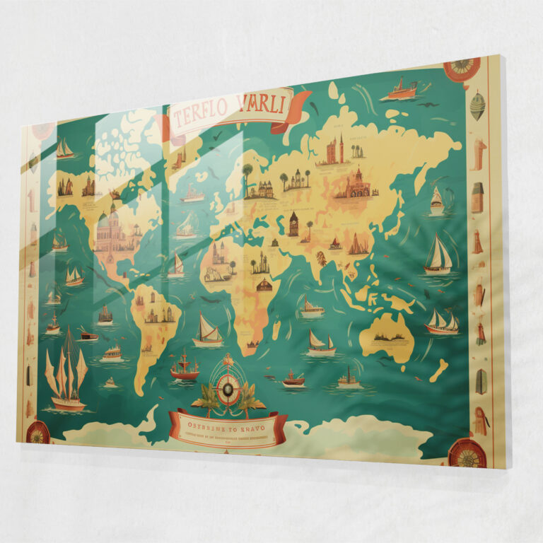 [World Map] Glass Print - World Map 2, Glass Art, Home Decoration, Glass Wall Art