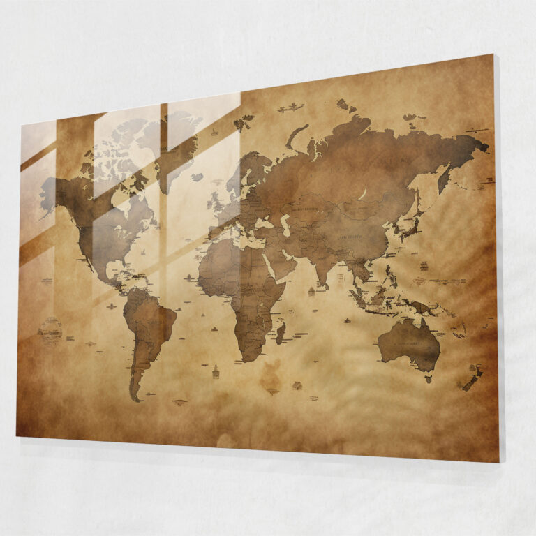 World Map Glass Print - Antique Style - World Map 2, Antique Style, Wall Decoration, Nostalgia