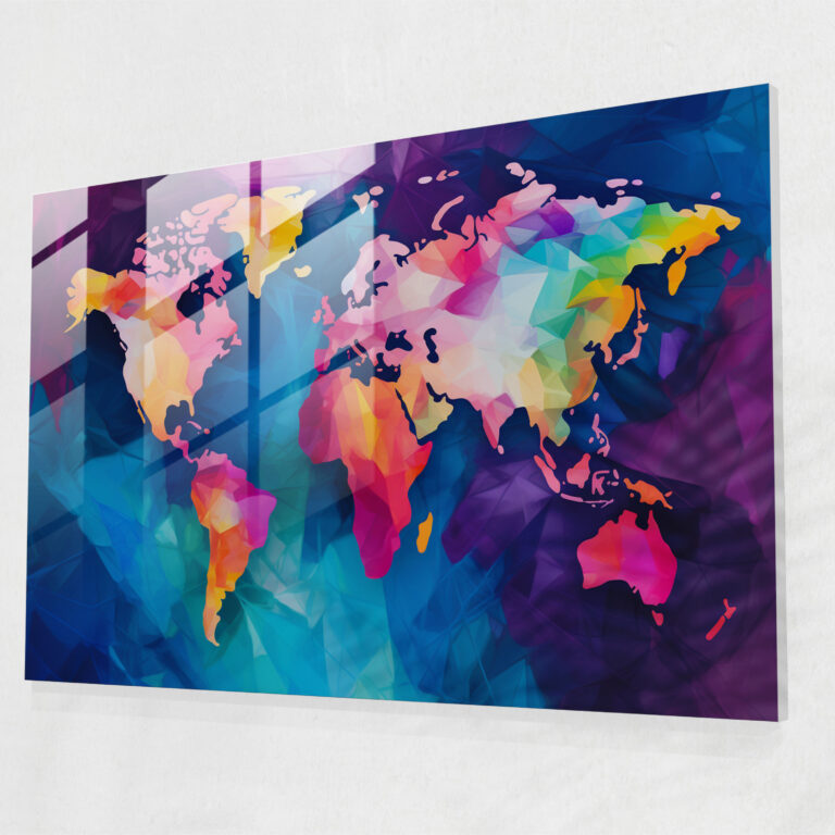 World Map Glass Wall Art - Abstract Design - World Map 2, Vibrant Colors, Glass Print, Glass Art