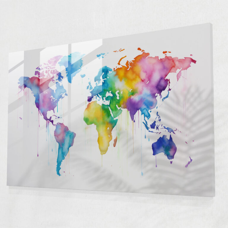 World Map Glass Print - Watercolor Painting - World Map 2, Watercolor Painting, Wall Decoration, World Map