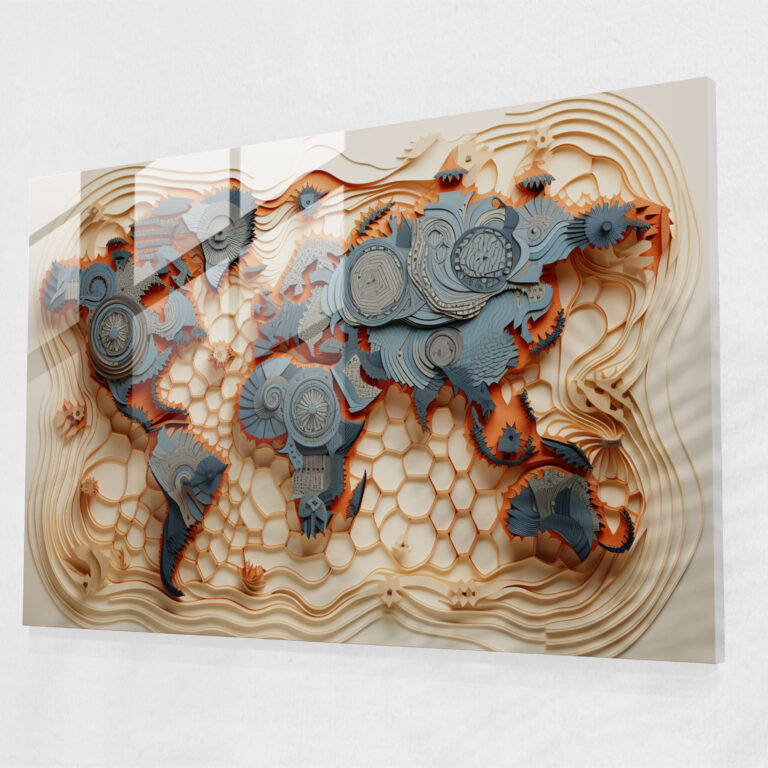 World Map Glass Wall Art - Geometric Design - World Map 2, Glass Art, Glass Print, Wall Decoration