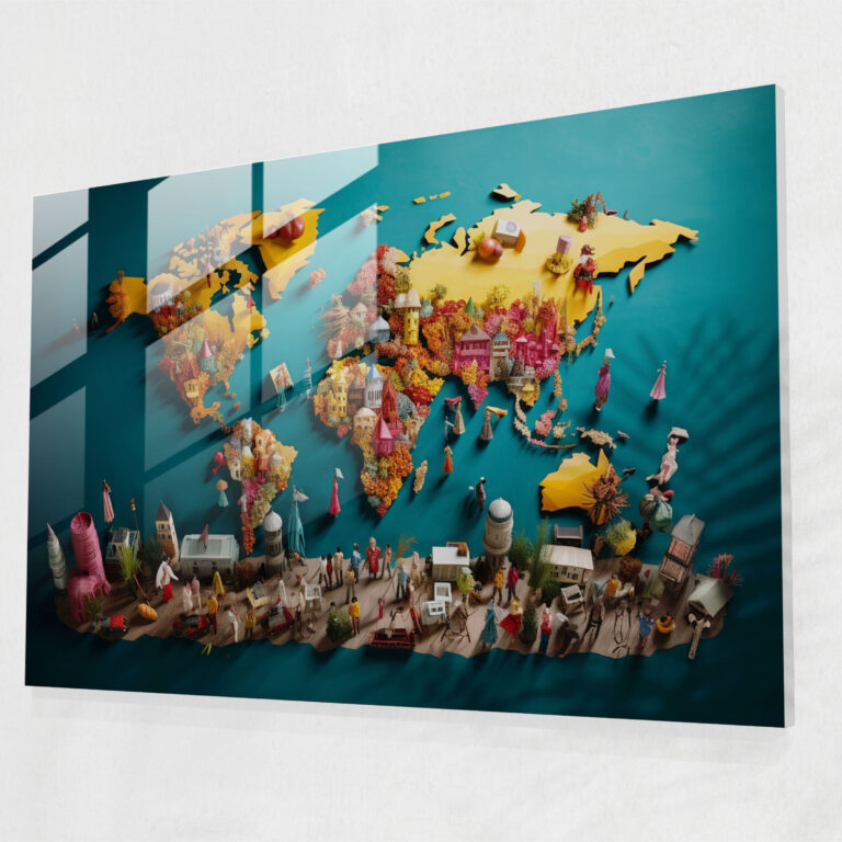 World Map Glass Wall Art - Travel Photography Collage - World Map 2, Glass Print, Diversity, Glass Wall Art