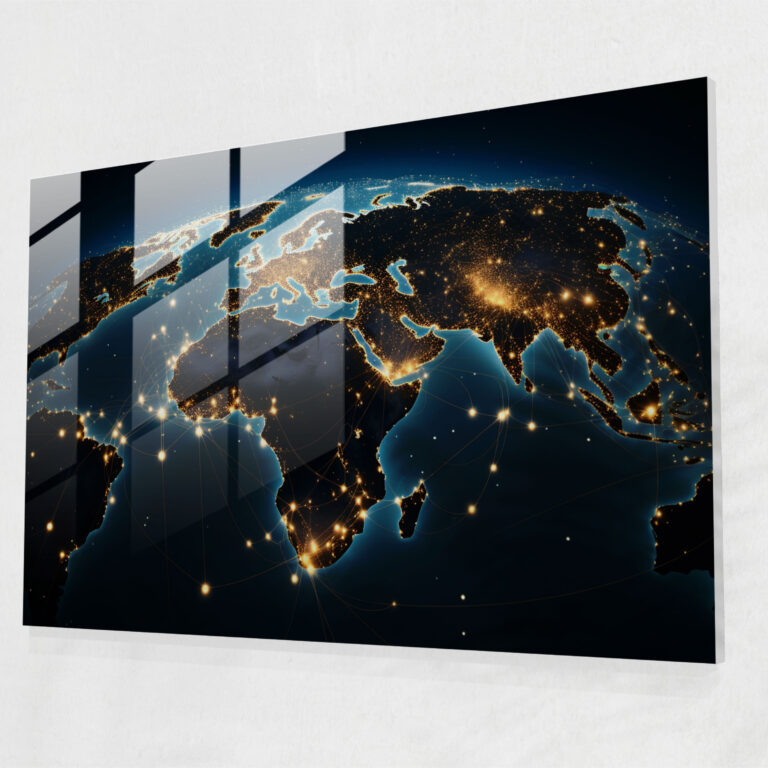 World Map Glass Print - Cosmic Connection - World Map 2, Wall Decoration, Home Decoration, Constellation