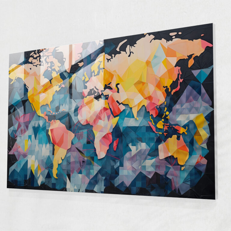 [World Map] Glass Print - World Map 2, Geometric Shapes, Modern Art, Home Decoration