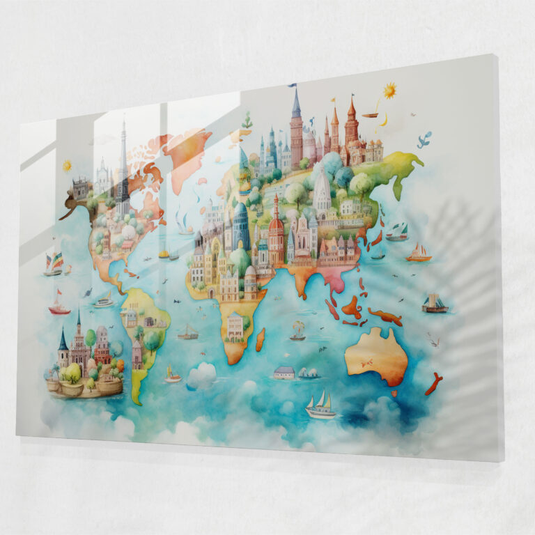 [World Map] Home Decoration - World Map 2, Playful Colors, Modern Art, Wall Decoration