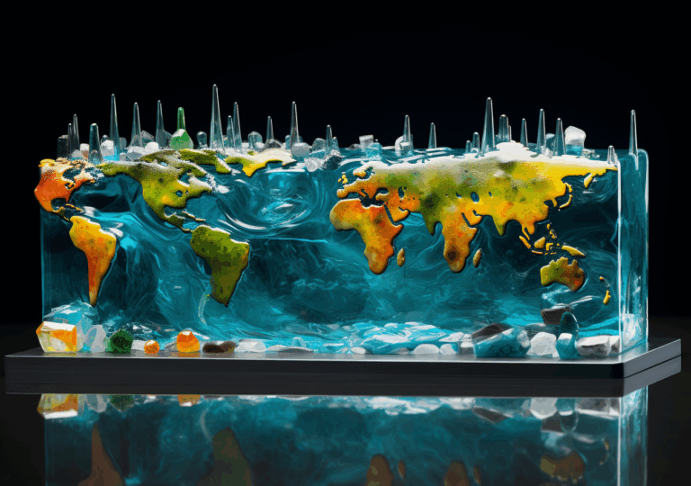[World Map] Glass Wall Art - World Map 2, [World Map], Interactive Art Experience, Fused Glass Pieces