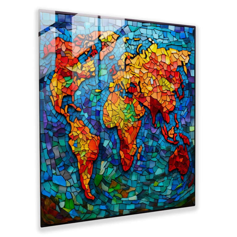 World Map Glass Print - Stained Glass Mosaic - World Map, Glass Wall Art, Glass Print, Mosaic Art