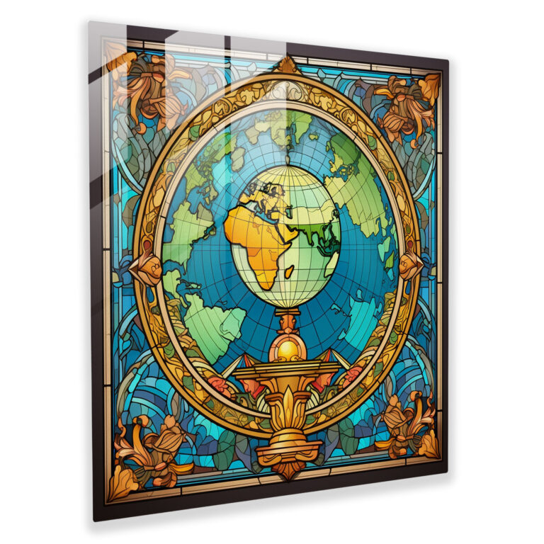 Stained Glass World Map Glass Print - World Map, Stained Glass, Vintage Design, World Map