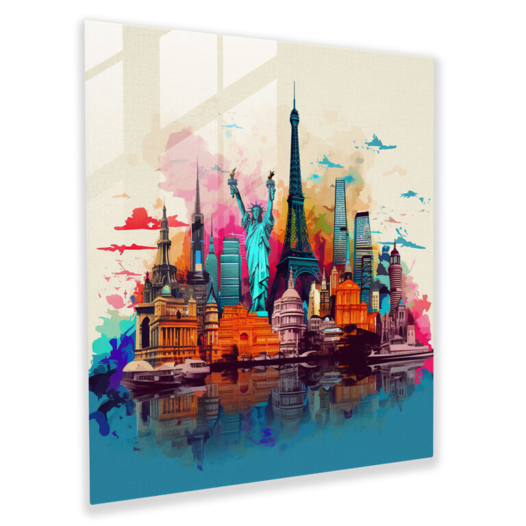 Pop Art World Map Glass Print - World Map, Bold Colors, Glass Wall Art, Glass Art