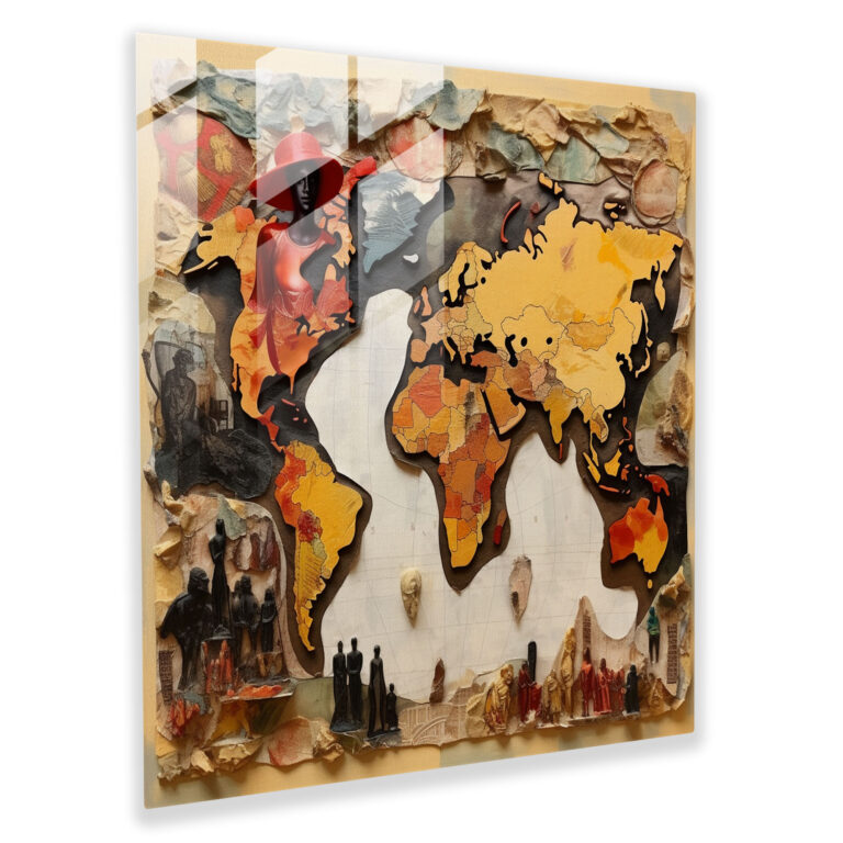 Collage World Map Glass Print - World Map, World Map, Cultural Diversity, Home Decoration